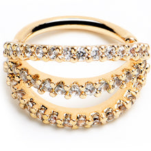 Load image into Gallery viewer, 18G 5/16 Clear CZ Gem Gold Tone Faux Triple Hoop Closure Ring
