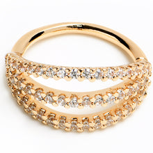 Load image into Gallery viewer, 18G 3/8 Clear CZ Gem Gold Tone Faux Triple Hoop Closure Ring
