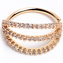 Load image into Gallery viewer, 20G 3/8 Clear CZ Gem Gold Tone Faux Triple Hoop Nose Hoop

