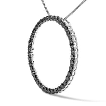 将图片加载到图库查看器，.925 Sterling Silver 4.0 Cttw Black Diamond Open Hoop Circle 18" Pendant Necklace (Black Color, I2-I3 Clarity)
