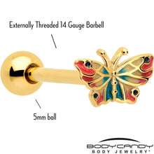 Load image into Gallery viewer, Gold Tone Sunrise Butterfly Barbell Tongue Ring
