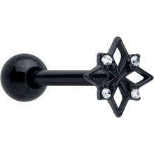 将图片加载到图库查看器，Clear CZ Gem Black Gothic Star Barbell Tongue Ring
