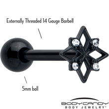 将图片加载到图库查看器，Clear CZ Gem Black Gothic Star Barbell Tongue Ring
