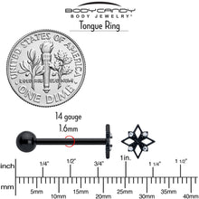 将图片加载到图库查看器，Clear CZ Gem Black Gothic Star Barbell Tongue Ring
