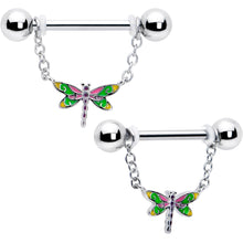将图片加载到图库查看器，14G 9/16 Dragonfly Colors Chain Dangle Nipple Ring Set
