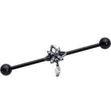 Load image into Gallery viewer, 14G Clear CZ Gem Black Gothic Star Dangle Industrial Barbell 38mm
