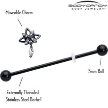 Load image into Gallery viewer, 14G Clear CZ Gem Black Gothic Star Dangle Industrial Barbell 38mm
