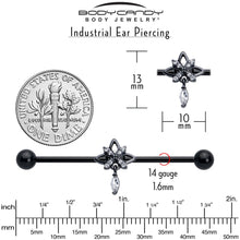 Load image into Gallery viewer, 14G Clear CZ Gem Black Gothic Star Dangle Industrial Barbell 38mm
