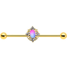 Load image into Gallery viewer, 14G Pink Tourmaline Gold Tone Wondrous Industrial Barbell 38mm
