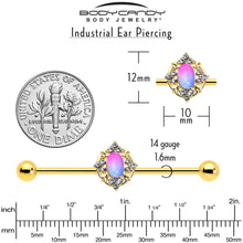 Load image into Gallery viewer, 14G Pink Tourmaline Gold Tone Wondrous Industrial Barbell 38mm
