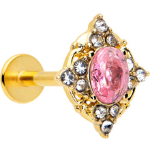 Load image into Gallery viewer, 16G Pink Tourmaline Gold Tone Wondrous Glam Flat Back Earring
