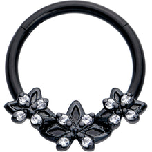 Load image into Gallery viewer, 16G 3/8 Clear CZ Gem Black Gothic Star Trio Hinged Segment Ring
