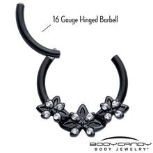 Load image into Gallery viewer, 16G 3/8 Clear CZ Gem Black Gothic Star Trio Hinged Segment Ring
