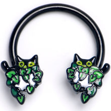 Load image into Gallery viewer, 16G 3/8 Black Pouncing Cat Horseshoe Circular Barbell
