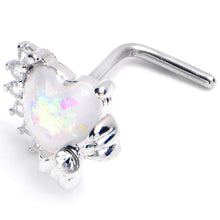 Load image into Gallery viewer, 20G 7mm White Faux Opal Sunny Heart L Shape Nose Ring
