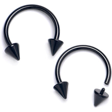 Load image into Gallery viewer, 14G 9/16 Black Internally Threaded Spike Horseshoe Nipple Ring Set
