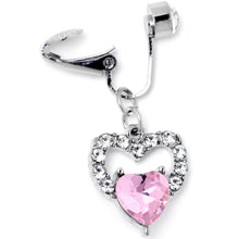 Load image into Gallery viewer, Clear Pink CZ Gem Double Heart Fake Clip On Belly Ring
