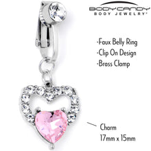Load image into Gallery viewer, Clear Pink CZ Gem Double Heart Fake Clip On Belly Ring
