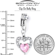 Load image into Gallery viewer, Clear Pink CZ Gem Double Heart Fake Clip On Belly Ring
