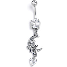 Load image into Gallery viewer, Clear CZ Gem Moon Bow Heart Dangle Belly Ring
