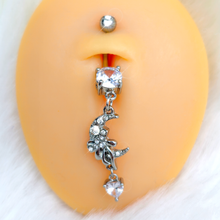 Load image into Gallery viewer, Clear CZ Gem Moon Bow Heart Dangle Belly Ring
