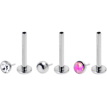 Load image into Gallery viewer, 16G 3/8 Pink Synthetic Opal G23 Titanium Threadless Push In Labret Set of 3
