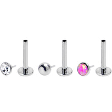 Load image into Gallery viewer, 16G 5/16 Pink Synthetic Opal G23 Titanium Threadless Push In Labret Set of 3
