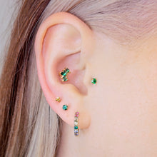 Load image into Gallery viewer, 16G 1/4 Green CZ Gem Gold Tone Royal Glam Labret Tragus Set of 3
