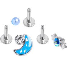 Load image into Gallery viewer, 16G 1/4 Clear Aurora CZ Gem Moon Candy Labret Tragus Curation Set of 3
