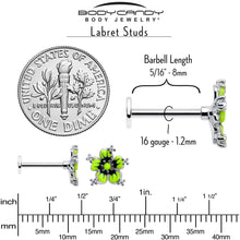 Load image into Gallery viewer, 16G Clear CZ Gem Go Green Flower Flat Back Earring
