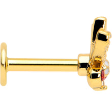 Load image into Gallery viewer, 16G Red CZ Gem Gold Tone Drama Butterfly Flat Back Earring
