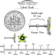 Load image into Gallery viewer, 16G Clear CZ Gem Go Green Flower Flat Back Earring

