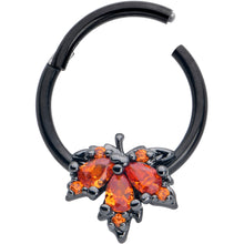Load image into Gallery viewer, 16G 3/8 Orange CZ Gem Black Autumn Leaf Hinged Segment Ring
