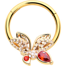 将图片加载到图库查看器，16G 3/8 Red CZ Gem Gold Tone Drama Butterfly Hinged Segment Ring
