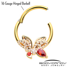 将图片加载到图库查看器，16G 3/8 Red CZ Gem Gold Tone Drama Butterfly Hinged Segment Ring
