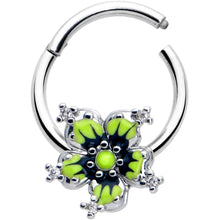 Load image into Gallery viewer, 16G 3/8 Clear CZ Gem Go Green Flower Hinged Segment Ring
