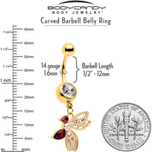 Load image into Gallery viewer, Red CZ Gem Gold Tone Drama Butterfly Dangle Belly Ring
