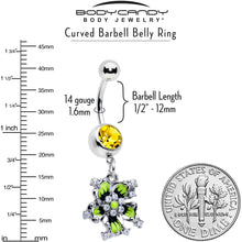 Load image into Gallery viewer, Clear Yellow CZ Gem Go Green Flower Dangle Belly Ring
