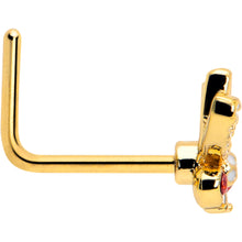 Load image into Gallery viewer, 20G 7mm Red CZ Gem Gold Tone Drama Butterfly L Shape Nose Ring
