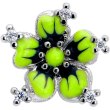 Load image into Gallery viewer, 20G 7mm Clear CZ Gem Go Green Flower L Shape Nose Ring
