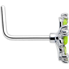 Load image into Gallery viewer, 20G 7mm Clear CZ Gem Go Green Flower L Shape Nose Ring
