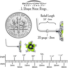 Load image into Gallery viewer, 20G 7mm Clear CZ Gem Go Green Flower L Shape Nose Ring
