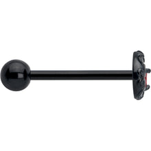 将图片加载到图库查看器，Red CZ Gem Black Scroll Moon Heart Barbell Tongue Ring
