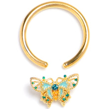 Load image into Gallery viewer, 16G 3/8 Blue Gem Gold Tone Rococo Butterfly BCR Captive Ring
