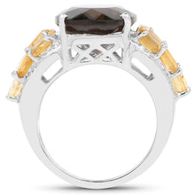 Load image into Gallery viewer, 9.74 Carat Genuine Smoky Quartz, Citrine &amp; White Topaz .925 Sterling Silver Ring
