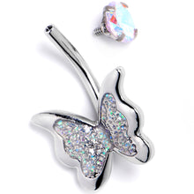 Load image into Gallery viewer, Aurora CZ Gem Fab Butterfly Internally Threaded Belly Ring
