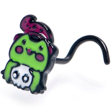 Load image into Gallery viewer, 20G 7mm Black Witch Frog Skull Halloween Nose Screw Ring
