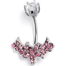 Load image into Gallery viewer, Clear Pink CZ Gem Flower Garland Double Mount Belly Ring
