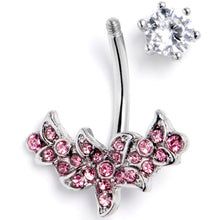 Load image into Gallery viewer, Clear Pink CZ Gem Flower Garland Double Mount Belly Ring
