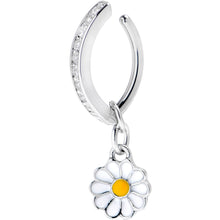 Load image into Gallery viewer, 14G 3/8 Clear Gem Grade 23 Titanium Daisy Dangle Hinged Hoop Belly Ring
